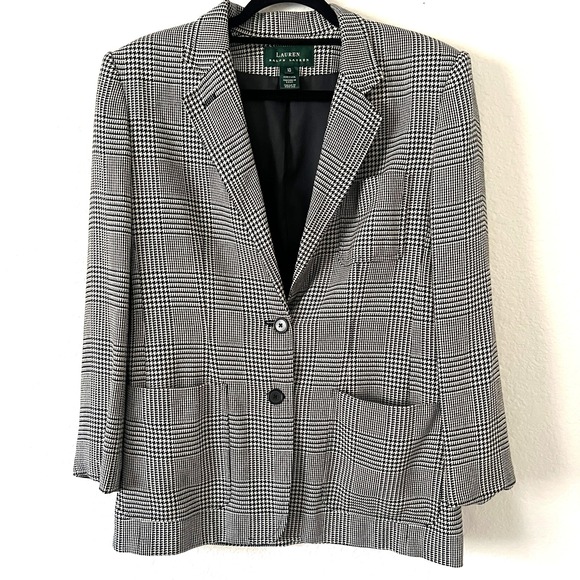Lauren Ralph Lauren Jackets & Blazers - Lauren Ralph Lauren Sz 10 Houndstooth Blazer Womens Academia Black White Plaid